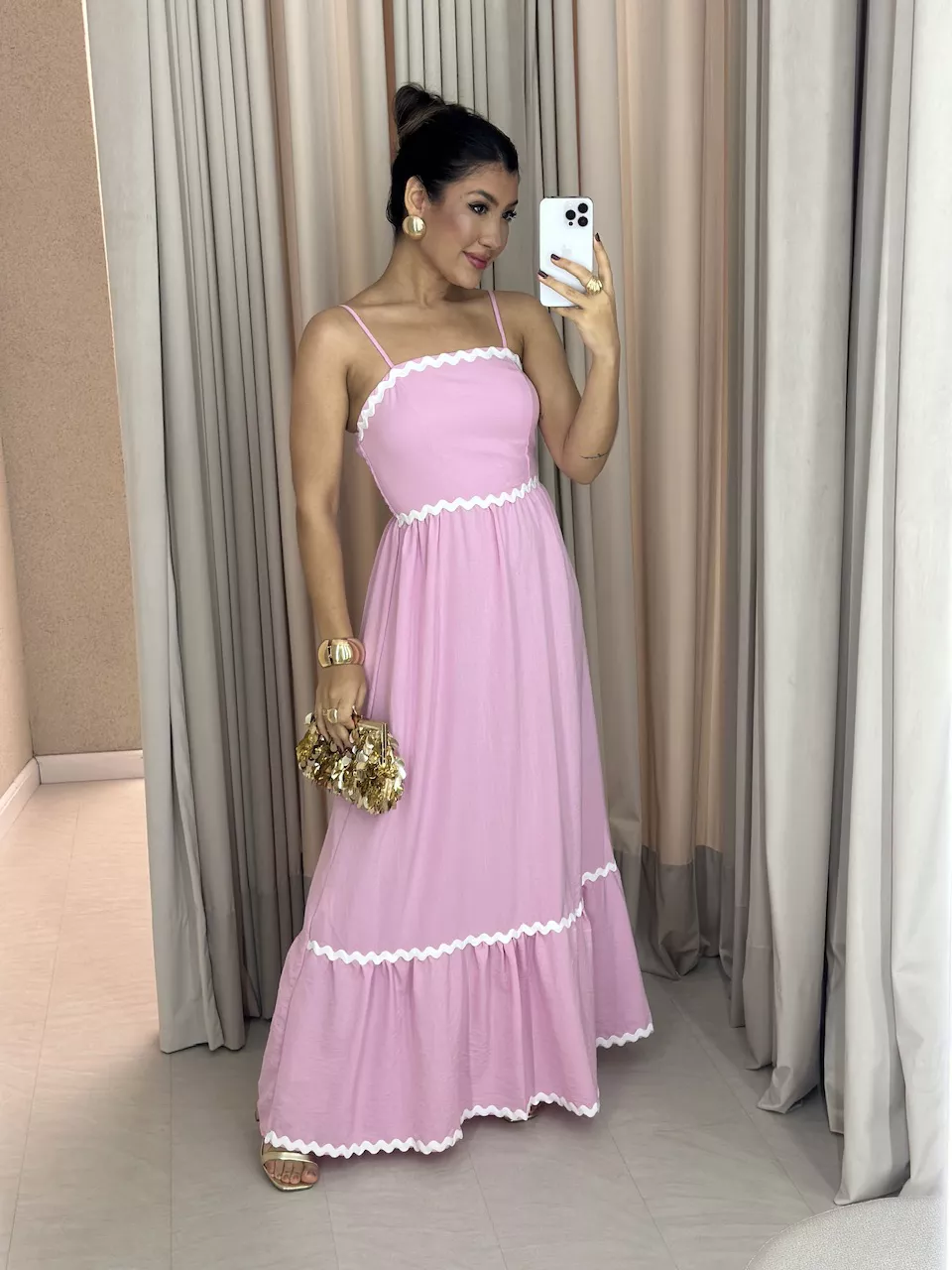 VESTIDO CÉLIA LONGUETE ROSA - 0058300031 - CAROLLA FERRARO
