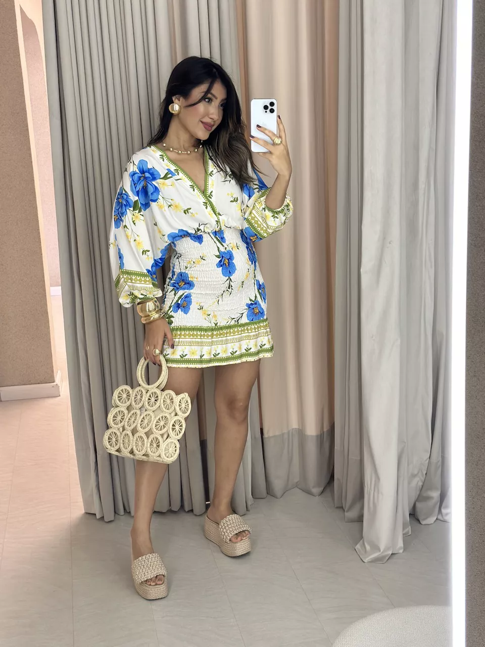 VESTIDO ESTELA CURTO LASTEX OFF/ESTAMPADO - 005825... - CAROLLA FERRARO