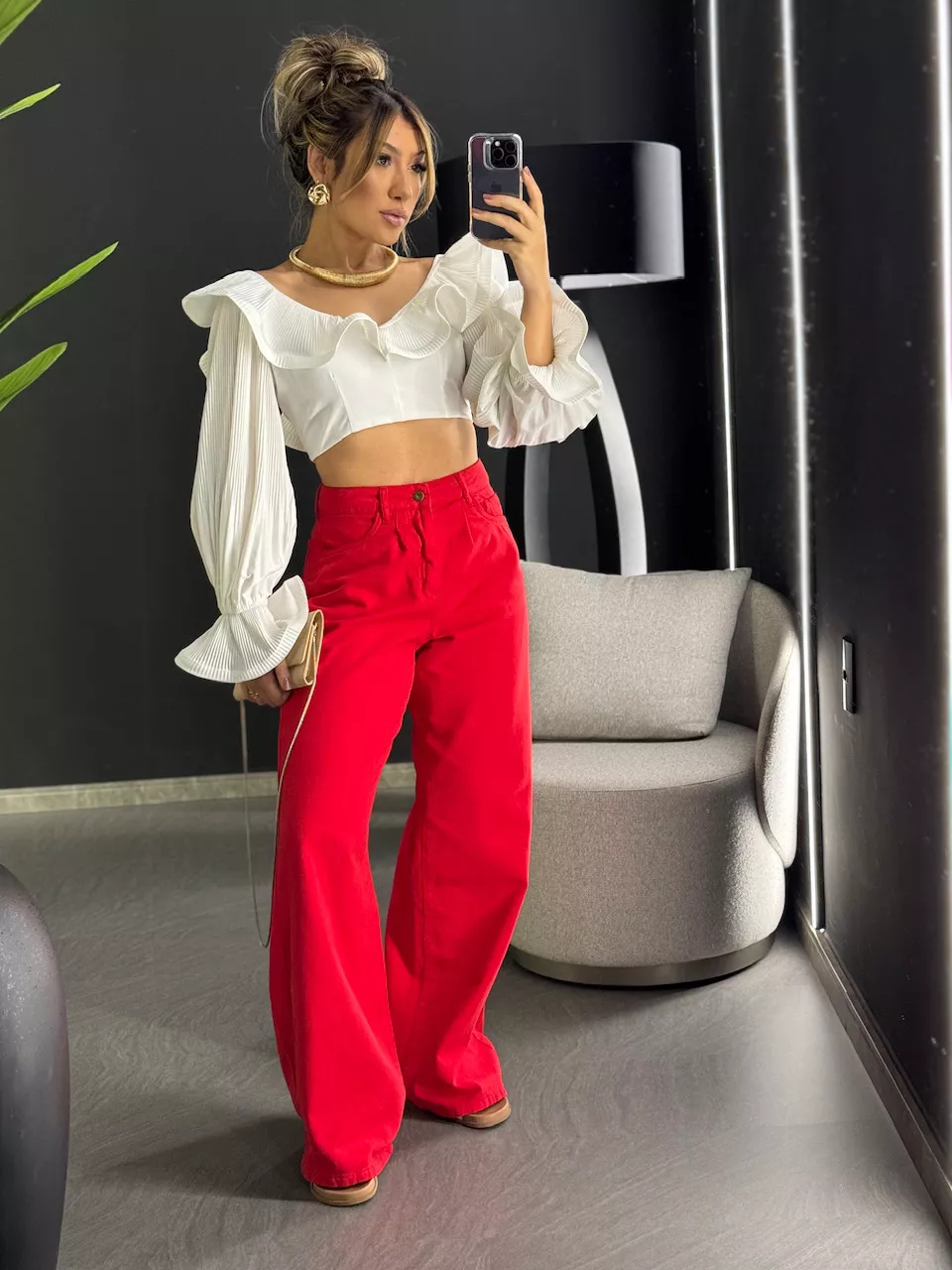 CALÇA LARA PANTALONA JEANS VERMELHO