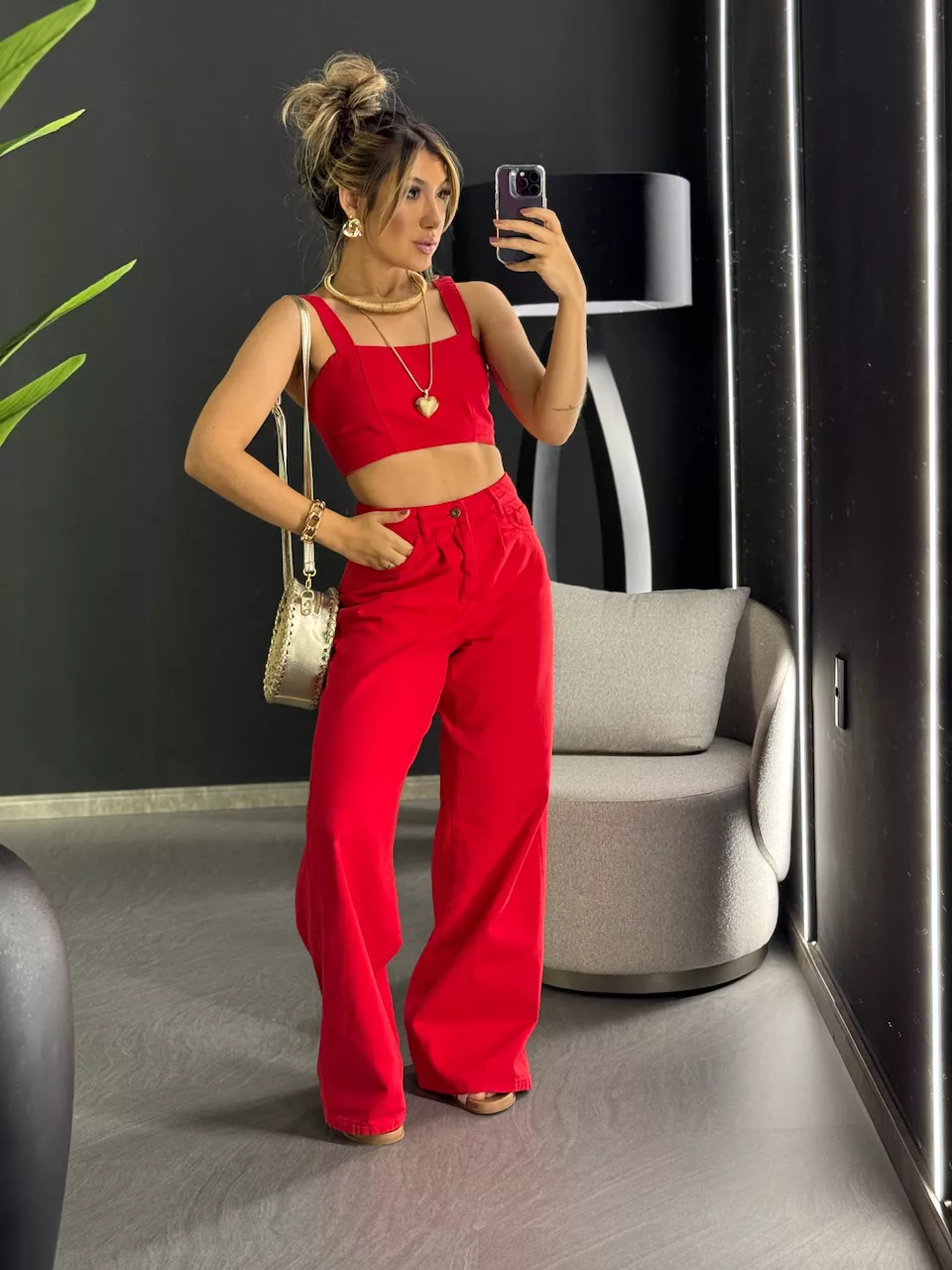 CALÇA LARA PANTALONA JEANS VERMELHO