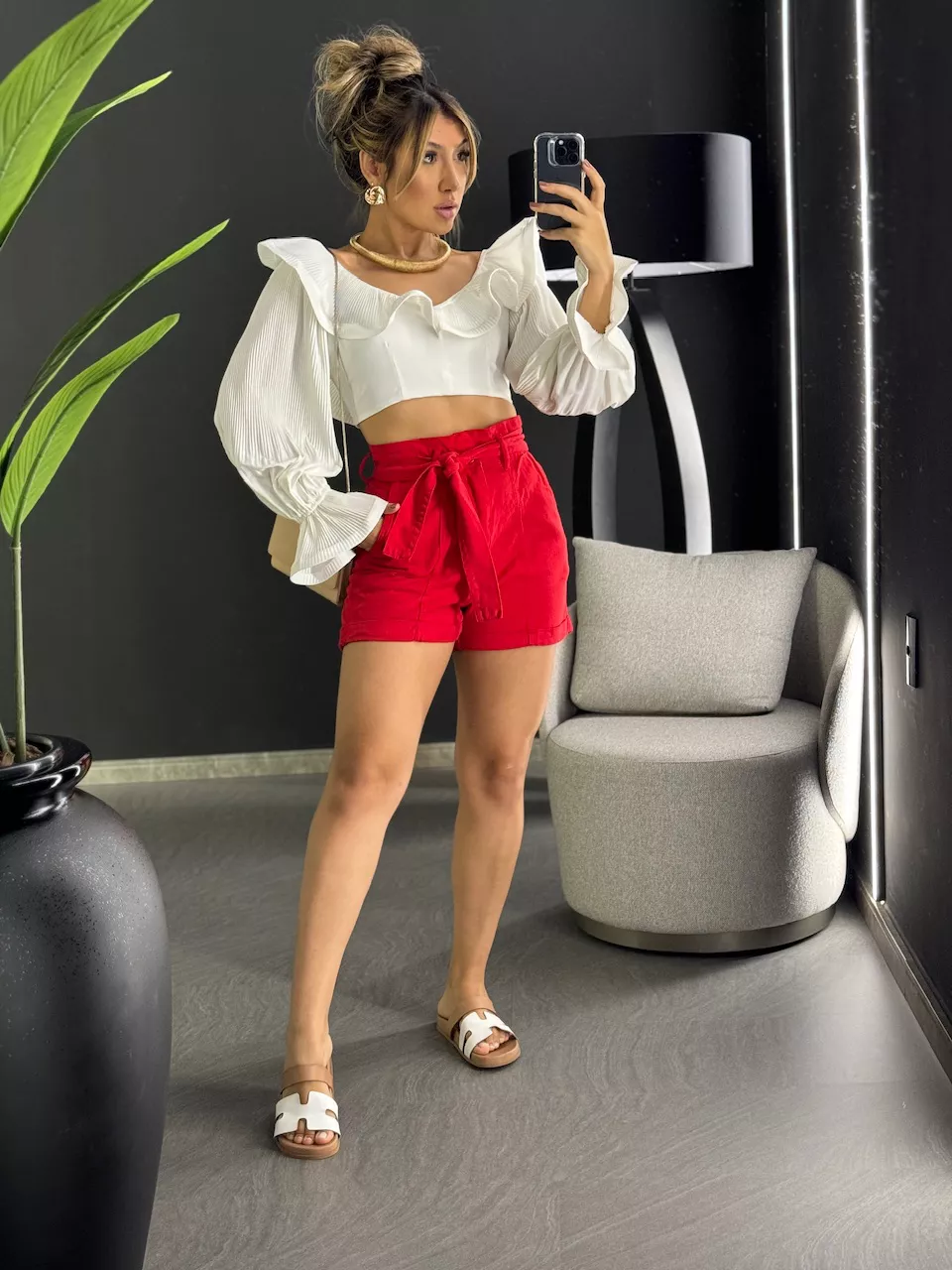 SHORT CLOCHARD JEANS VERMELHO