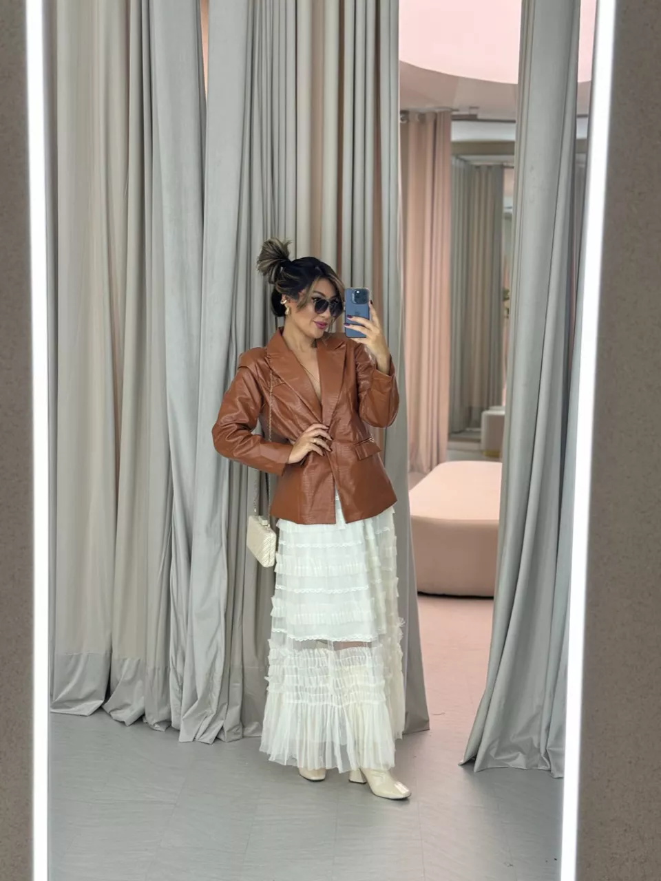 BLAZER COURO CROCO CARAMELO