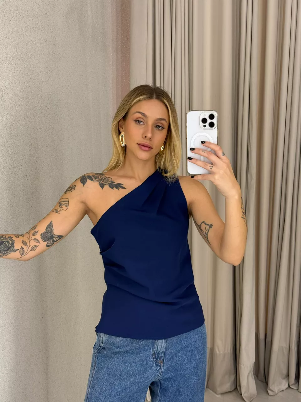 BLUSA JUDITE NULA MANGA MARINHO - 0063230055 - CAROLLA FERRARO