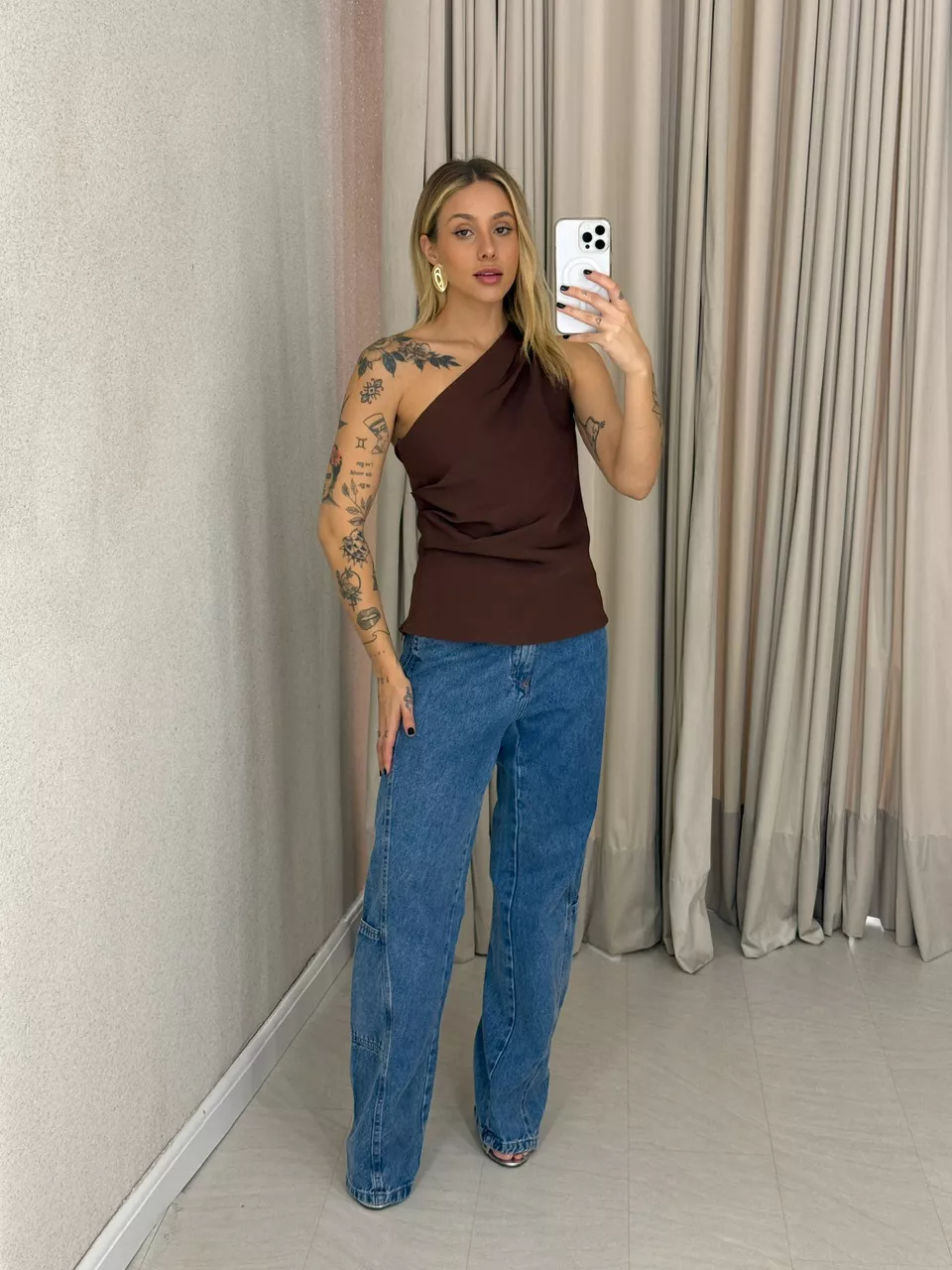 BLUSA JUDITE NULA MANGA MARROM