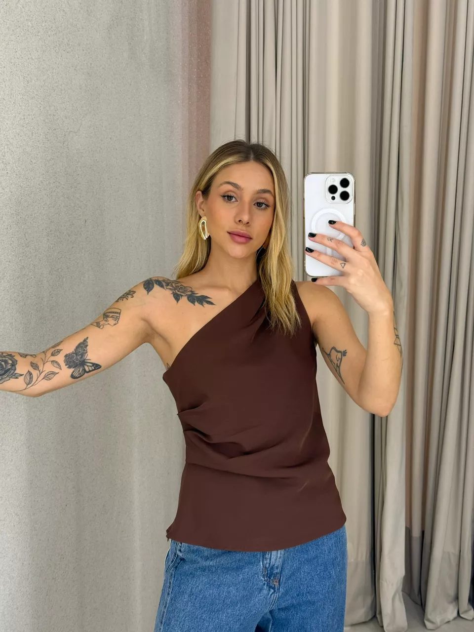 BLUSA JUDITE NULA MANGA MARROM