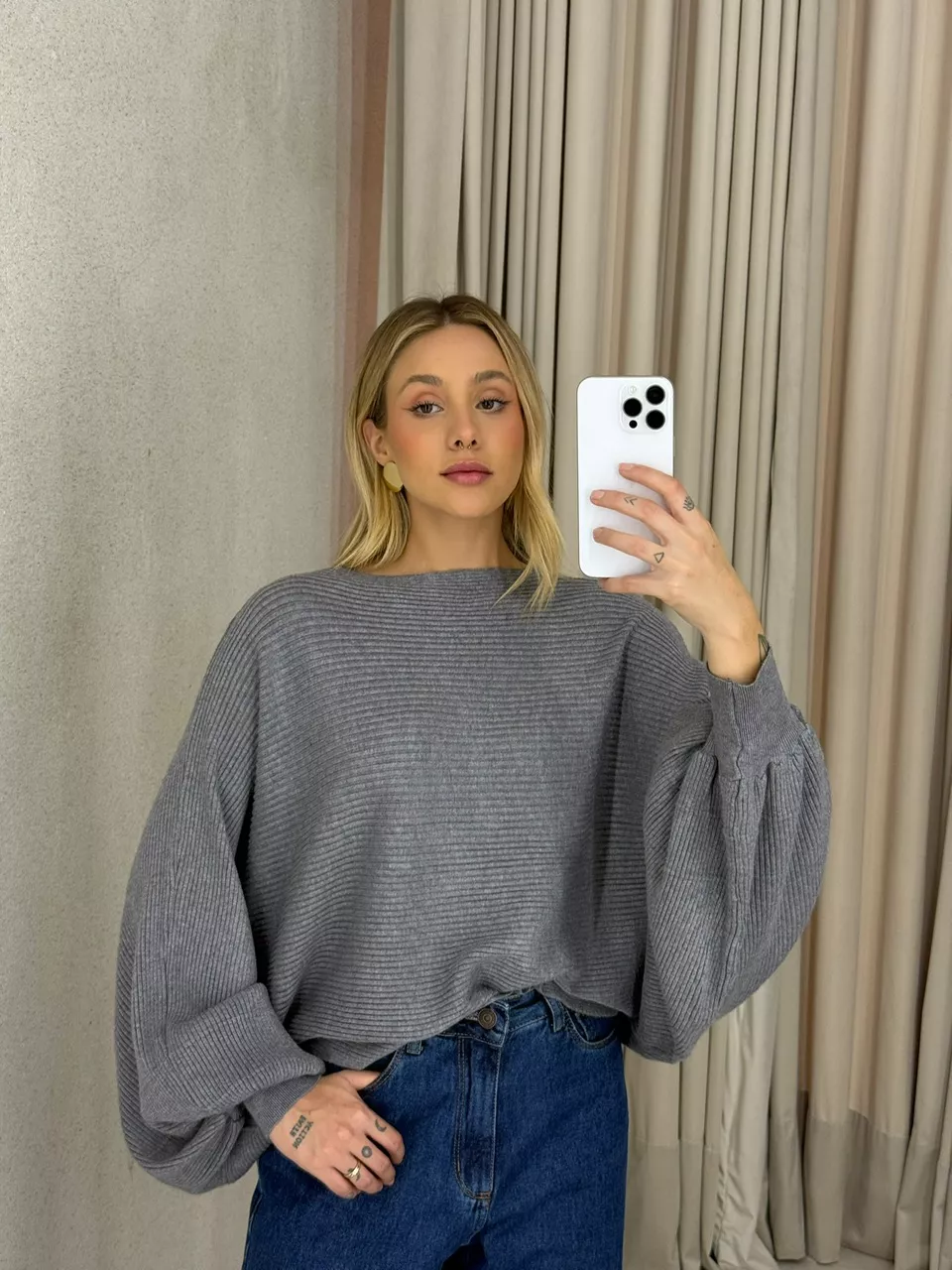 BLUSA AMÁLIA TRICOT CINZA