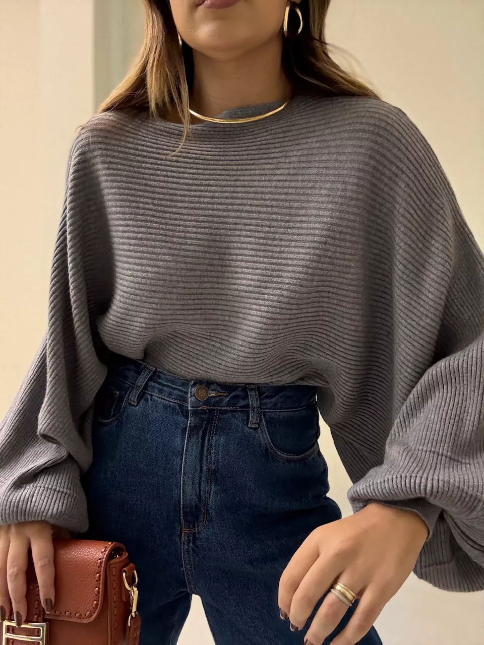 BLUSA AMÁLIA TRICOT CINZA