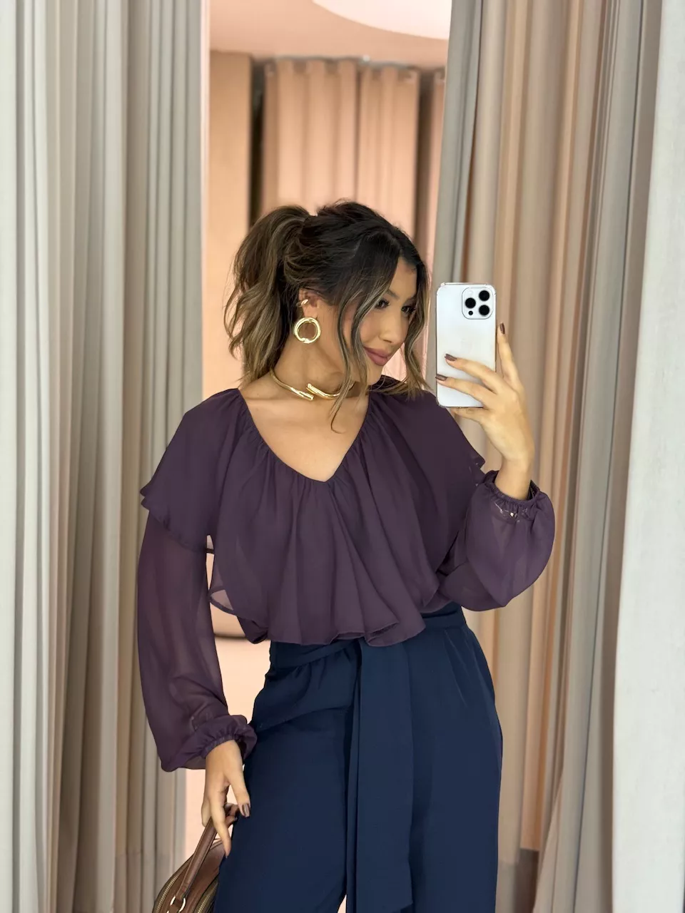 BLUSA TALITA BABADO UVA - 0064150015 - CAROLLA FERRARO