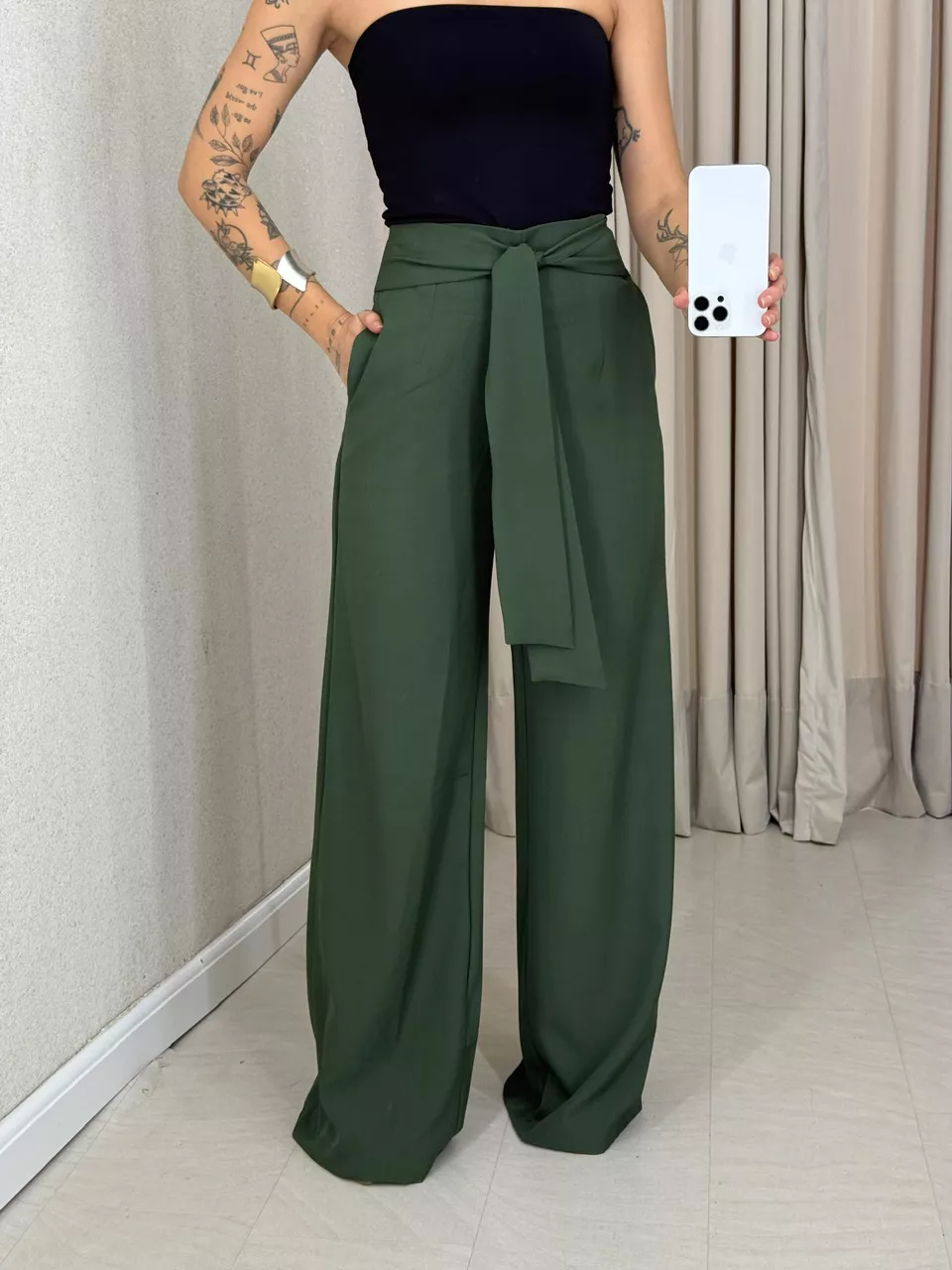 CALÇA CHARLOTTE AMARRAÇÃO VERDE - 0064130014 - CAROLLA FERRARO