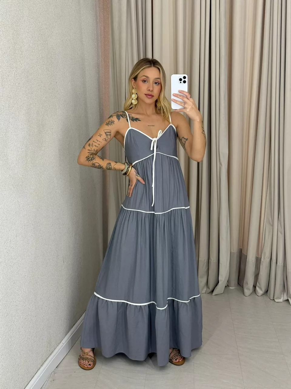 VESTIDO ANA CAROLINA ALÇA Cinza - 0061720091 - CAROLLA FERRARO