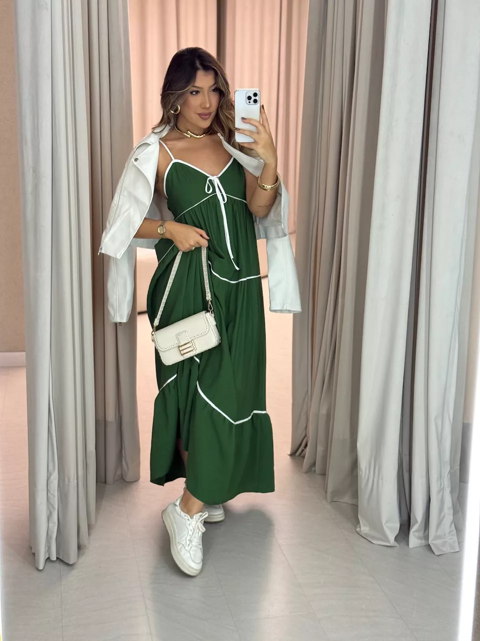 VESTIDO ANA CAROLINA ALÇA VERDE ESCURO - 006172001... - CAROLLA FERRARO