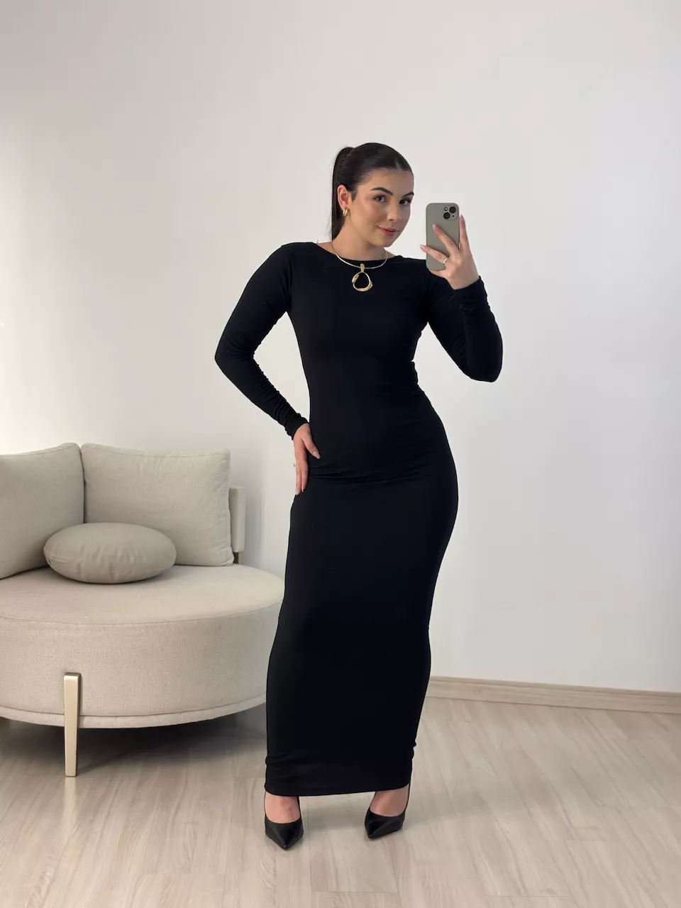 VESTIDO ATLANTA CANELADO PRETO - 0064120032 - CAROLLA FERRARO