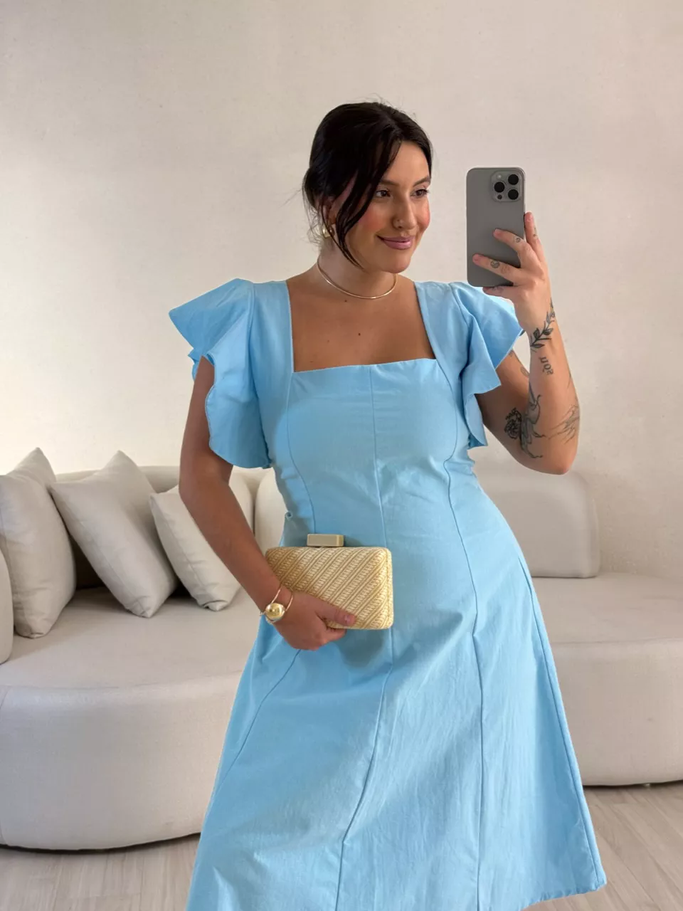 VESTIDO SAMY MANGA BABADO azul