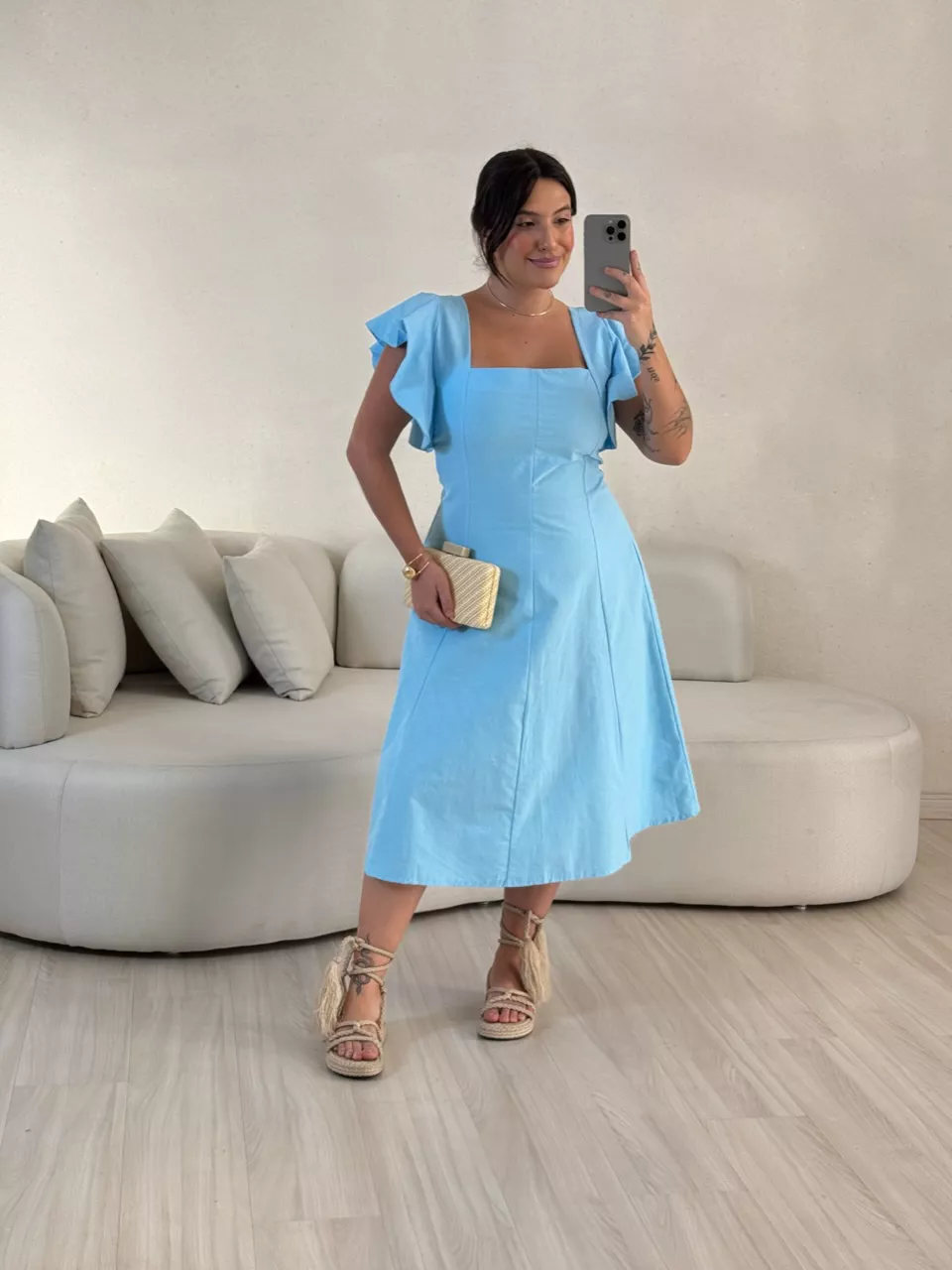 VESTIDO SAMY MANGA BABADO azul
