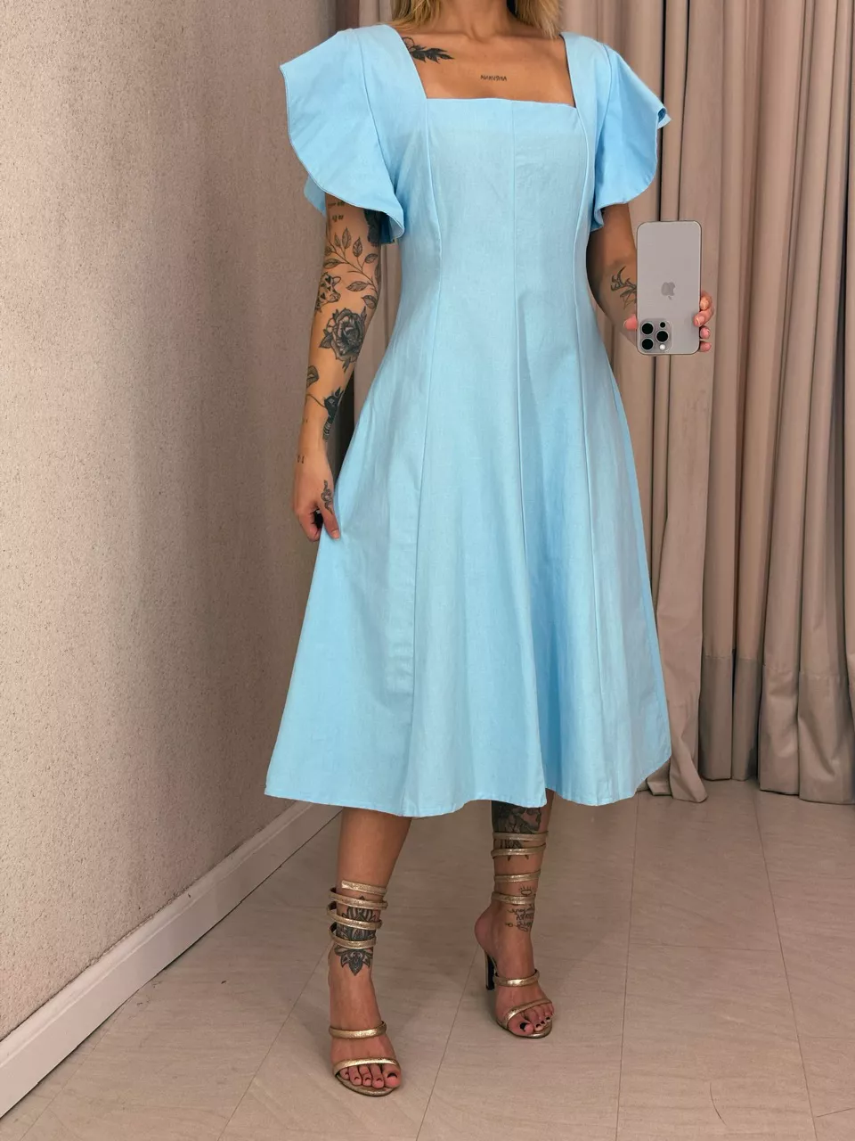 VESTIDO SAMY MANGA BABADO azul