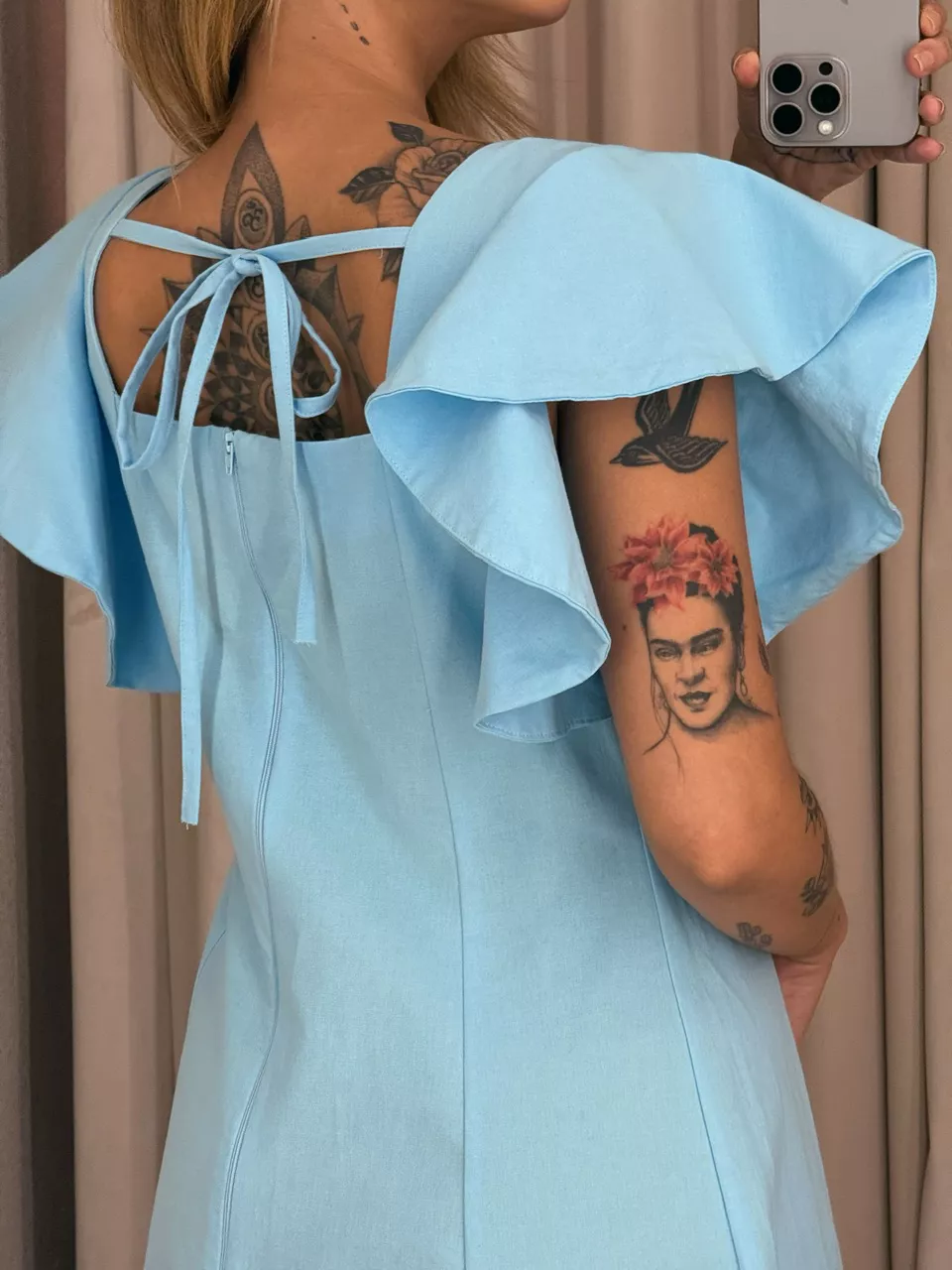 VESTIDO SAMY MANGA BABADO azul