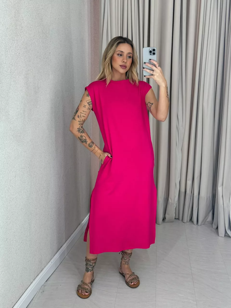 VESTIDO AUGUSTA MUSCLE Pink - 0059330037 - CAROLLA FERRARO