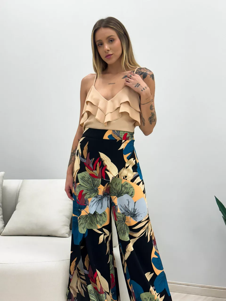 CALÇA LENÇO ESTAMPADA PRETA - 0048580033 - CAROLLA FERRARO