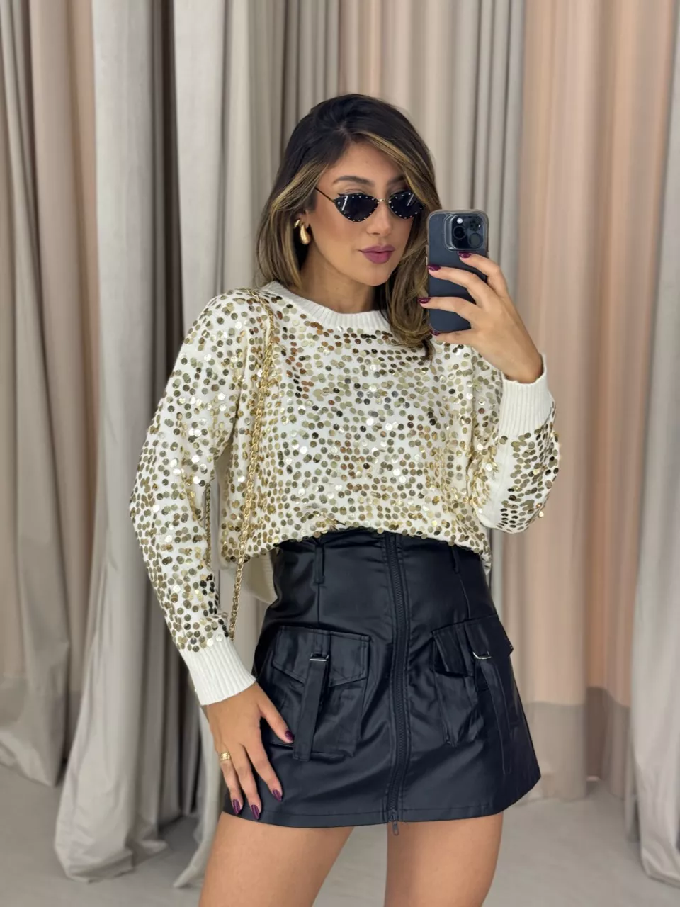 TRICOT GABI LANTEJOULA DOURADO - 0050830084 - CAROLLA FERRARO