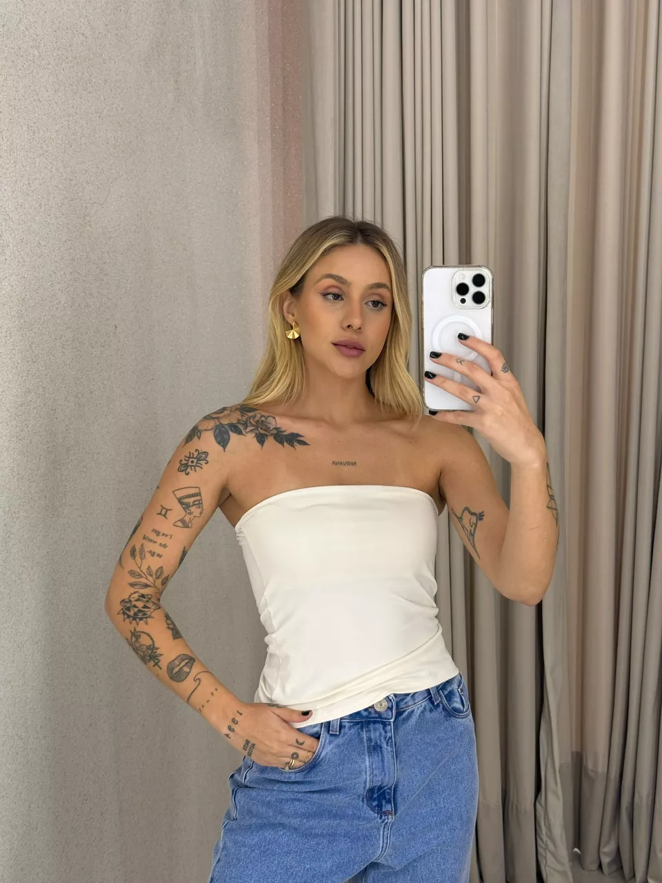 BLUSA ALINE TOMARA QUE CAIA Marfim - 0063250056 - CAROLLA FERRARO