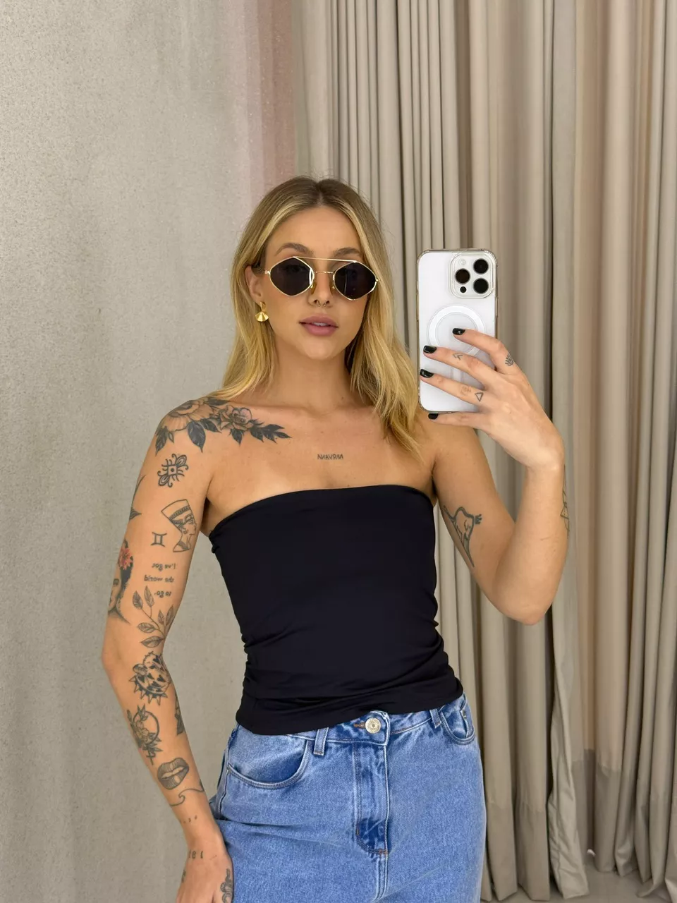 BLUSA ALINE TOMARA QUE CAIA Preta - 0063250033 - CAROLLA FERRARO