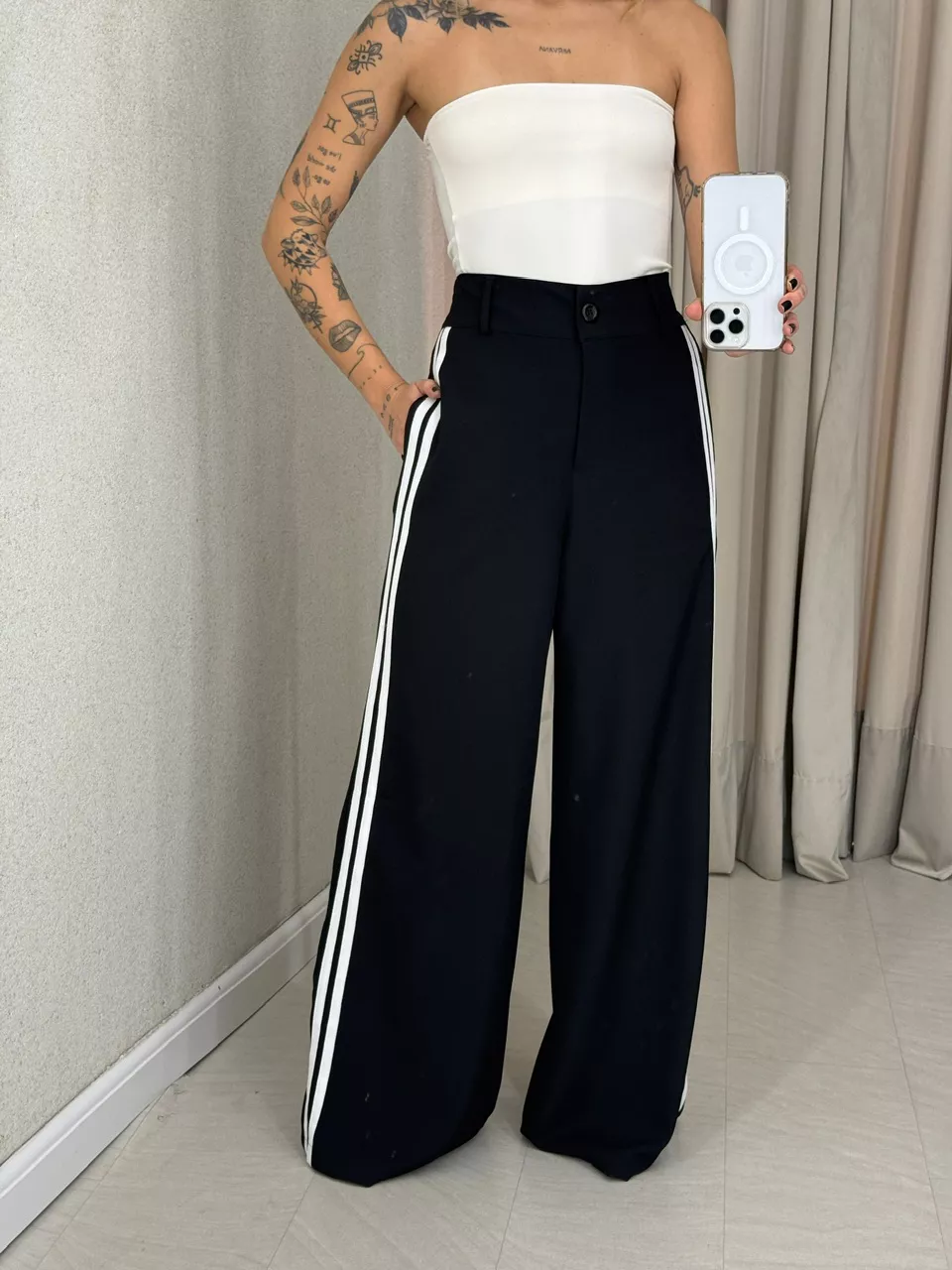 CALÇA KATHERINE LISTRAS Preta - 0060640033 - CAROLLA FERRARO