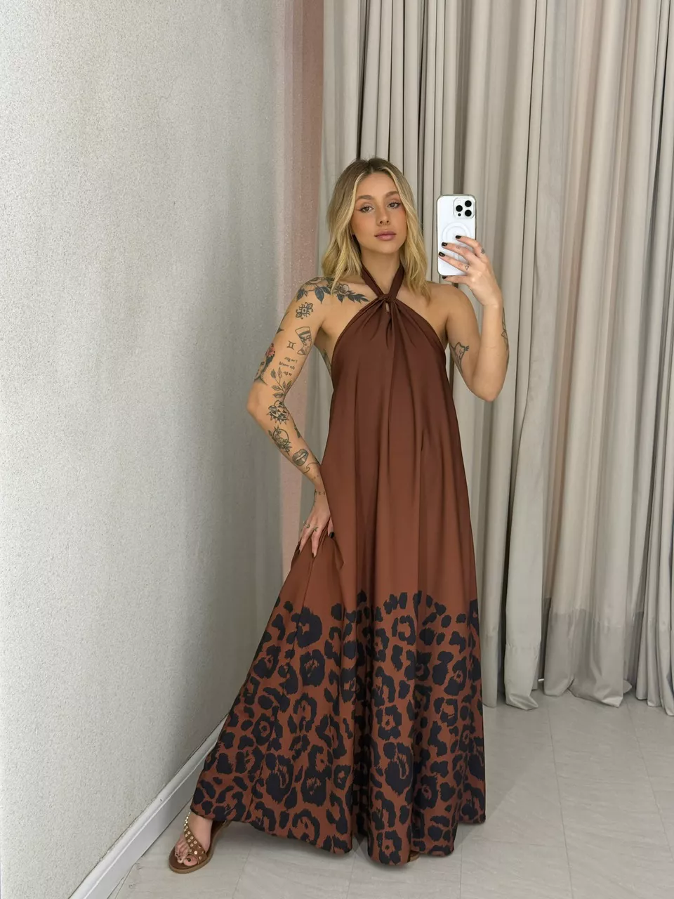 VESTIDO MAVIE FRENTE UNICA MARROM/ONÇA - 006329042... - CAROLLA FERRARO