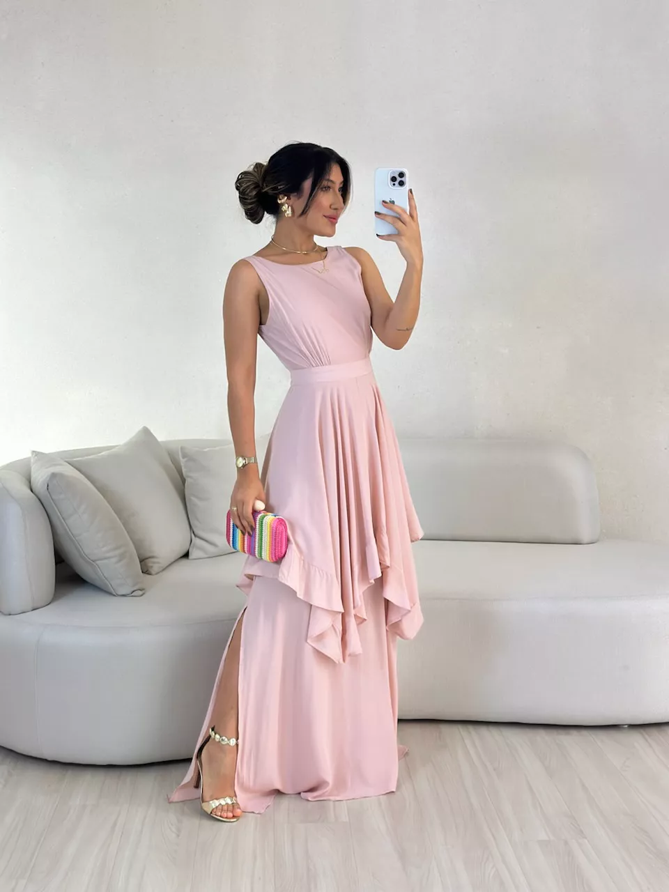 VESTIDO BELLA LONGO Rosê - 0056250025 - CAROLLA FERRARO