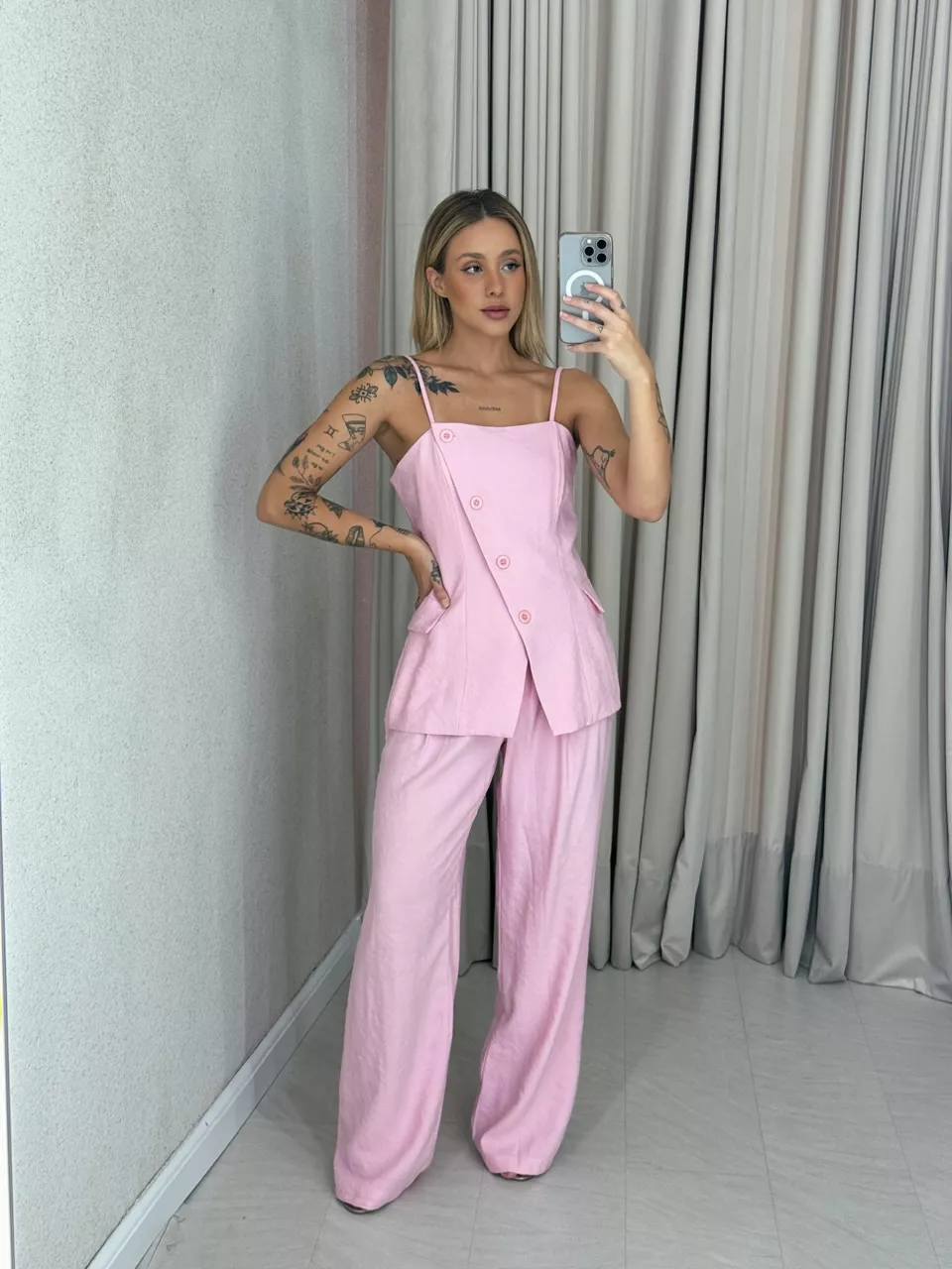 CONJUNTO CHARLENE BLUSA BOTÕES ROSA - 0059260031 - CAROLLA FERRARO