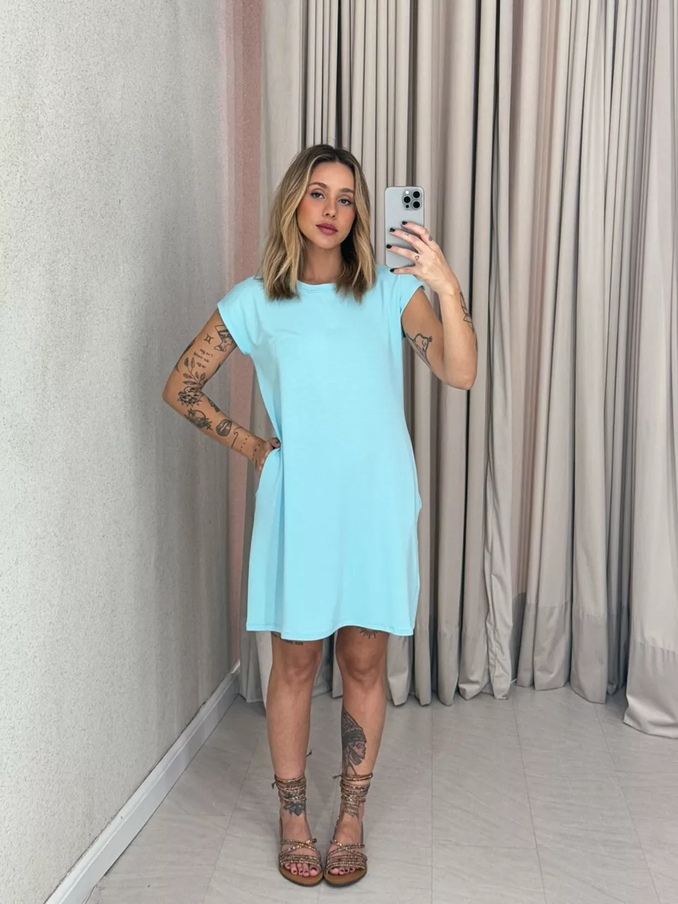 VESTIDO MARIA HELENA CURTO BABY BLUE - 0059850365 - CAROLLA FERRARO