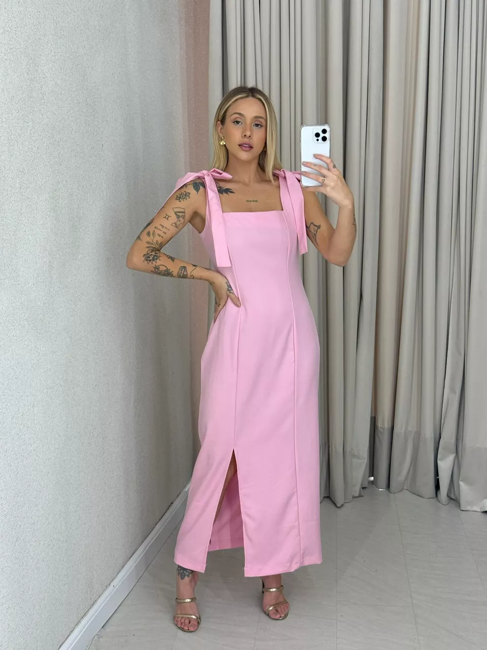 VESTIDO SAMANTA LAÇO BABY PINK - 0061940366 - CAROLLA FERRARO