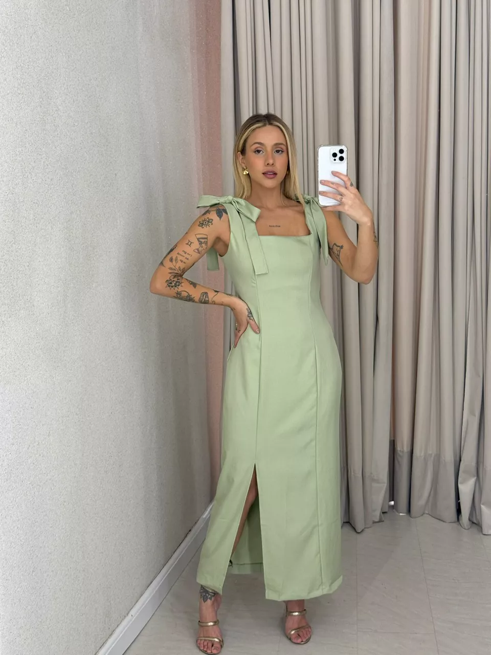 VESTIDO SAMANTA LAÇO PISTACHE - 0061940145 - CAROLLA FERRARO