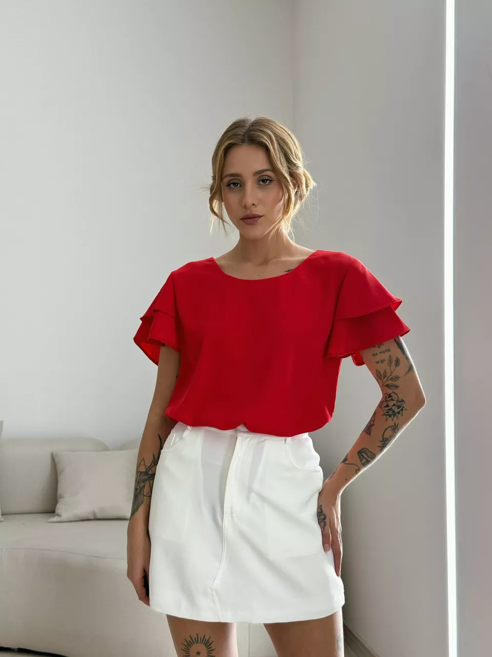 BLUSA ALLANA MANGA DUPLA VERMELHA - 0050900007 - CAROLLA FERRARO