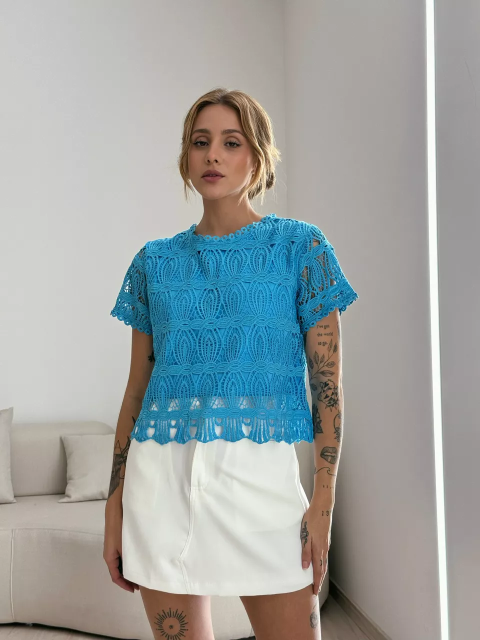 BLUSA CLARA GUIPIR AZUL - 0050940109 - CAROLLA FERRARO