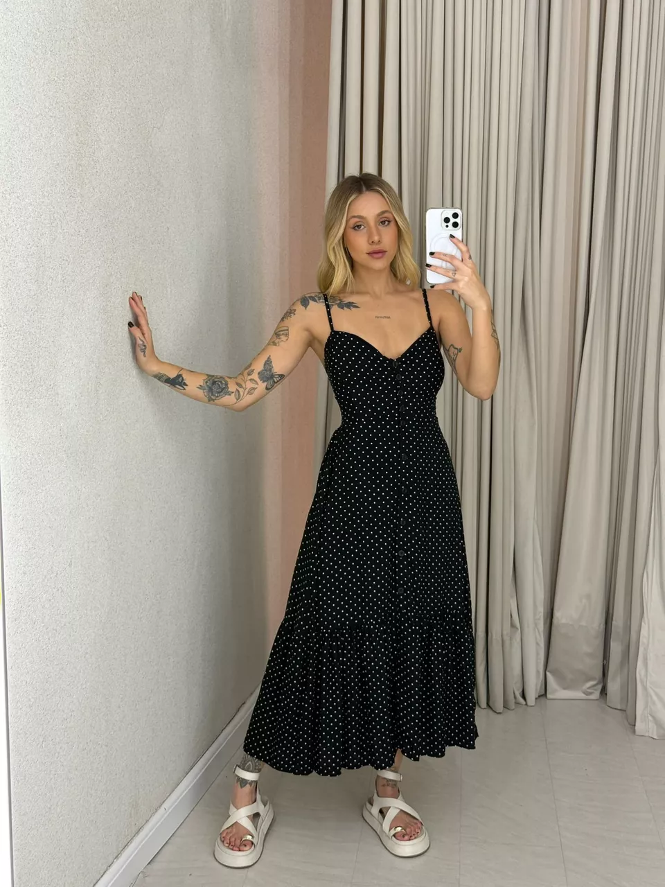 VESTIDO AMANDA ALÇA BOTÕES POA - 0063310177 - CAROLLA FERRARO