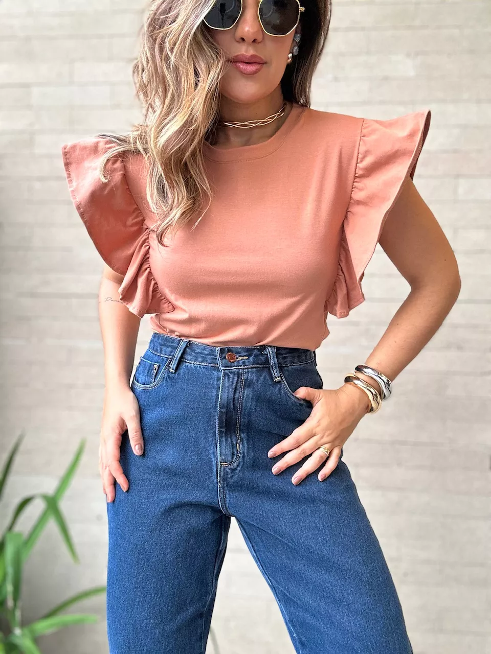 BLUSA ANA CLARA BABADOS NUDE - 0065570049 - CAROLLA FERRARO