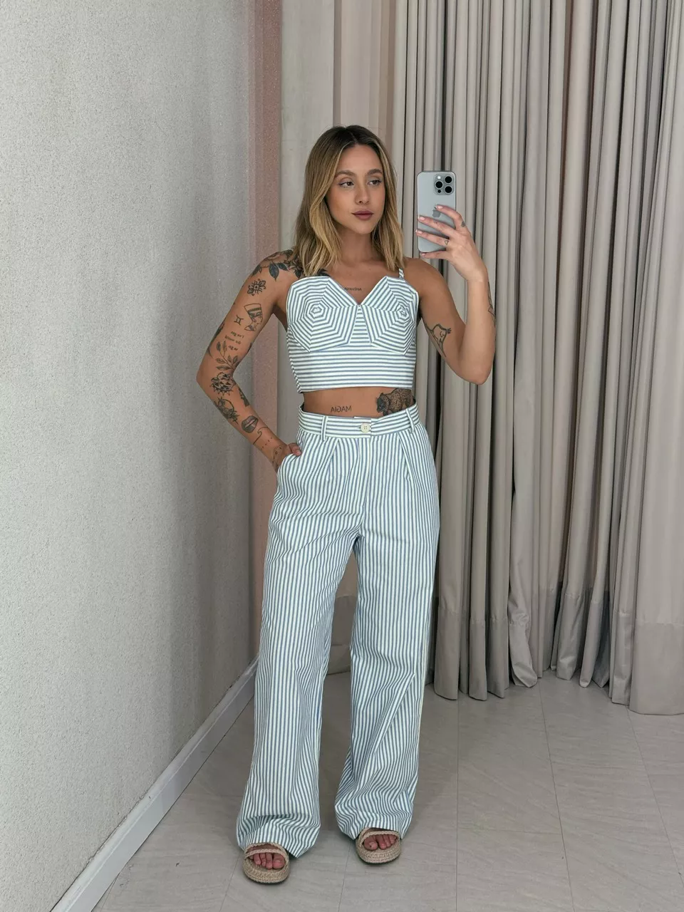 CONJUNTO DANI CALÇA LISTRAS AZUL - 0056310109 - CAROLLA FERRARO