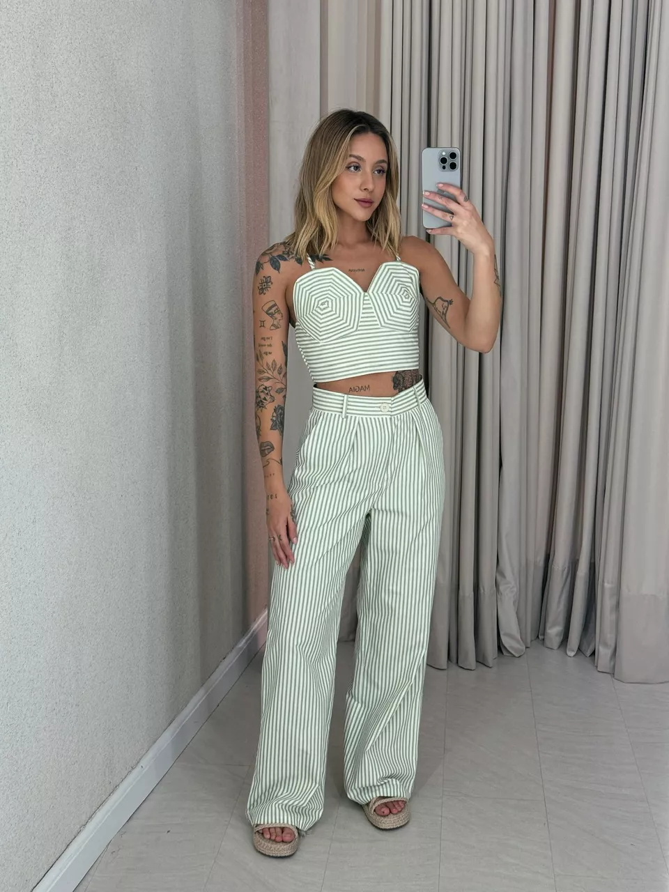 CONJUNTO DANI CALÇA LISTRAS VERDE - 0056310014 - CAROLLA FERRARO