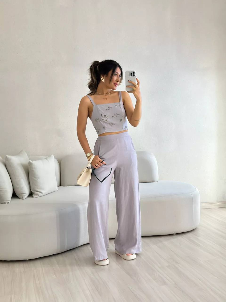 CONJUNTO FLOWERS CALÇA CINZA - 0056280091 - CAROLLA FERRARO