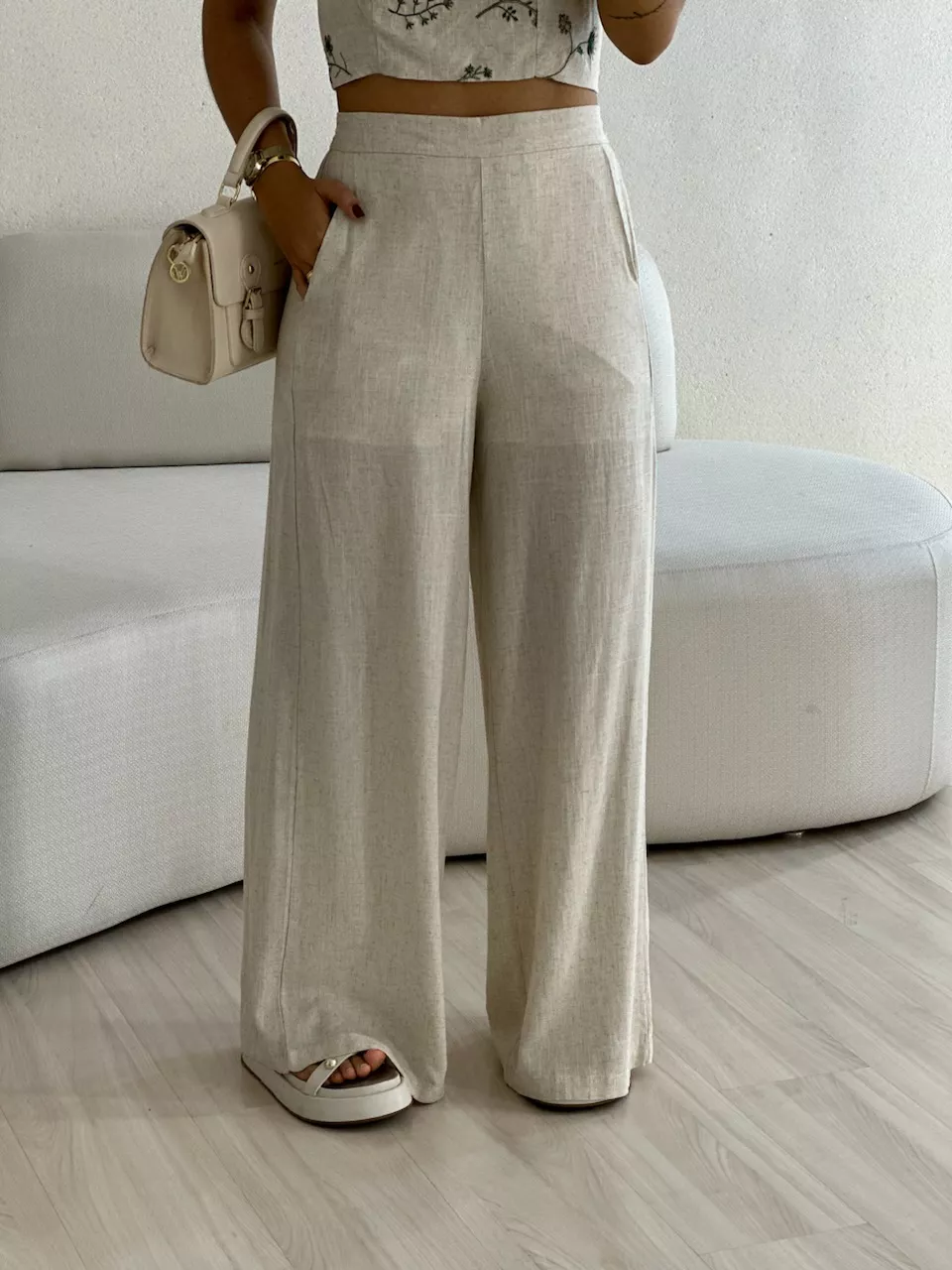 CONJUNTO FLOWERS CALÇA CRU