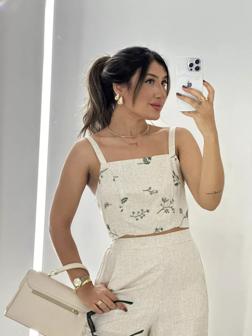 CONJUNTO FLOWERS CALÇA CRU