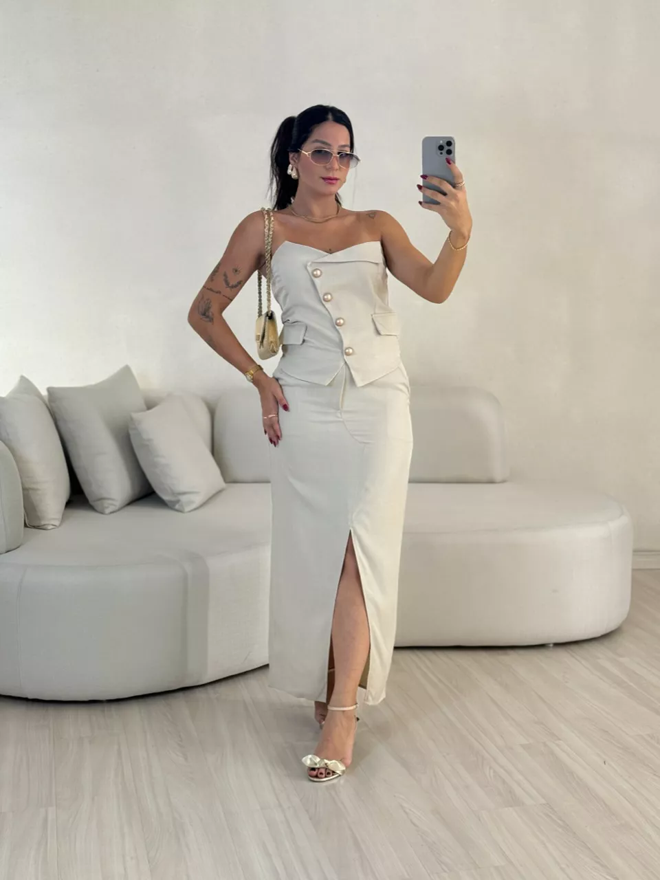 CONJUNTO POLIANE SAIA CROPPED NUDE - 0056300049 - CAROLLA FERRARO