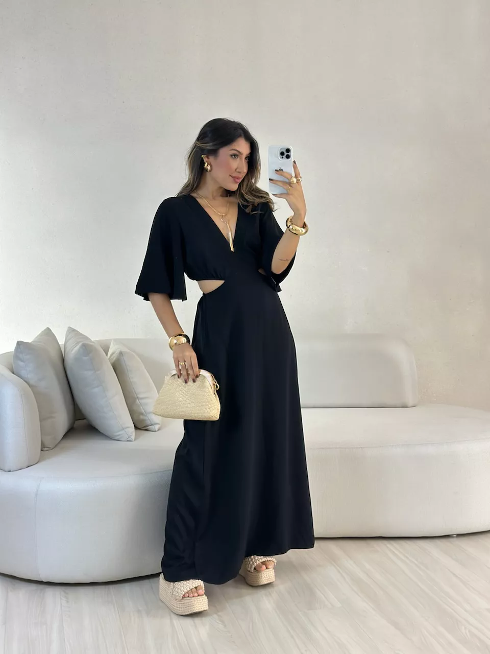 VESTIDO IPANEMA 04 MANGA PRETO LISO - 0057220219 - CAROLLA FERRARO