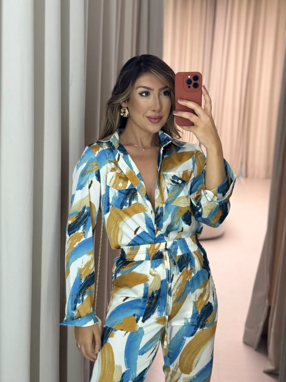CAMISA RAQUEL ESTAMPADA AZUL CLARO - 0051030106 - CAROLLA FERRARO