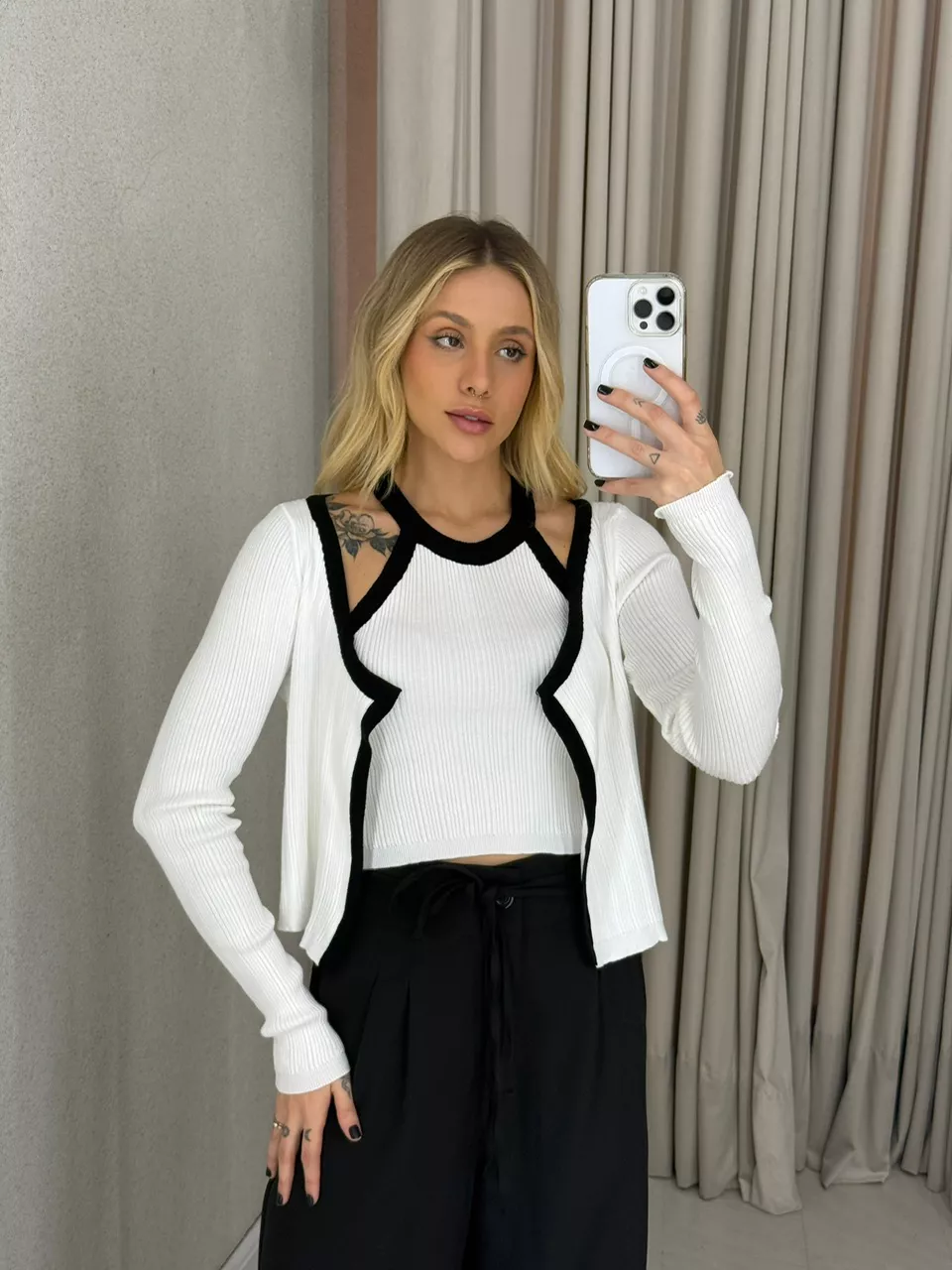 CONJUNTO SERENA TRICOT MANGA OFF - 0063380048 - CAROLLA FERRARO