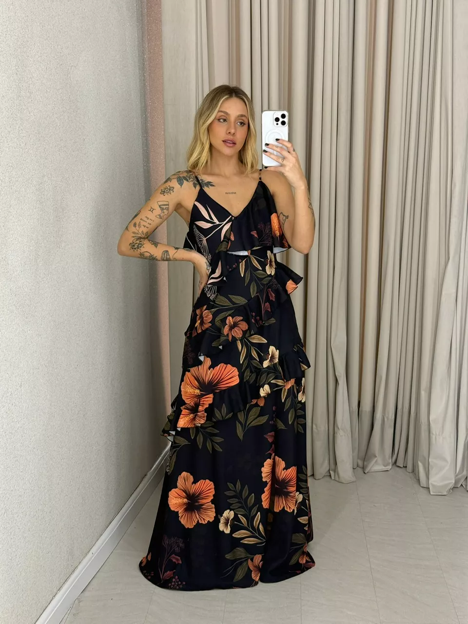 VESTIDO JAMILE LONGO ESTAMPADO - 0063360080 - CAROLLA FERRARO