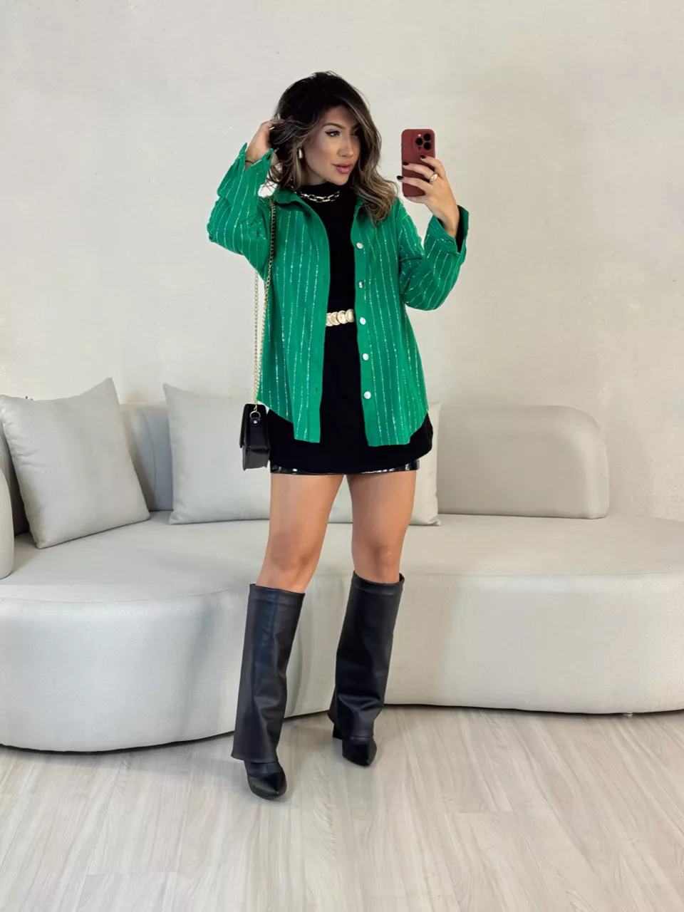 CAMISA MELISSA BRILHO VERDE - 0052970014 - CAROLLA FERRARO