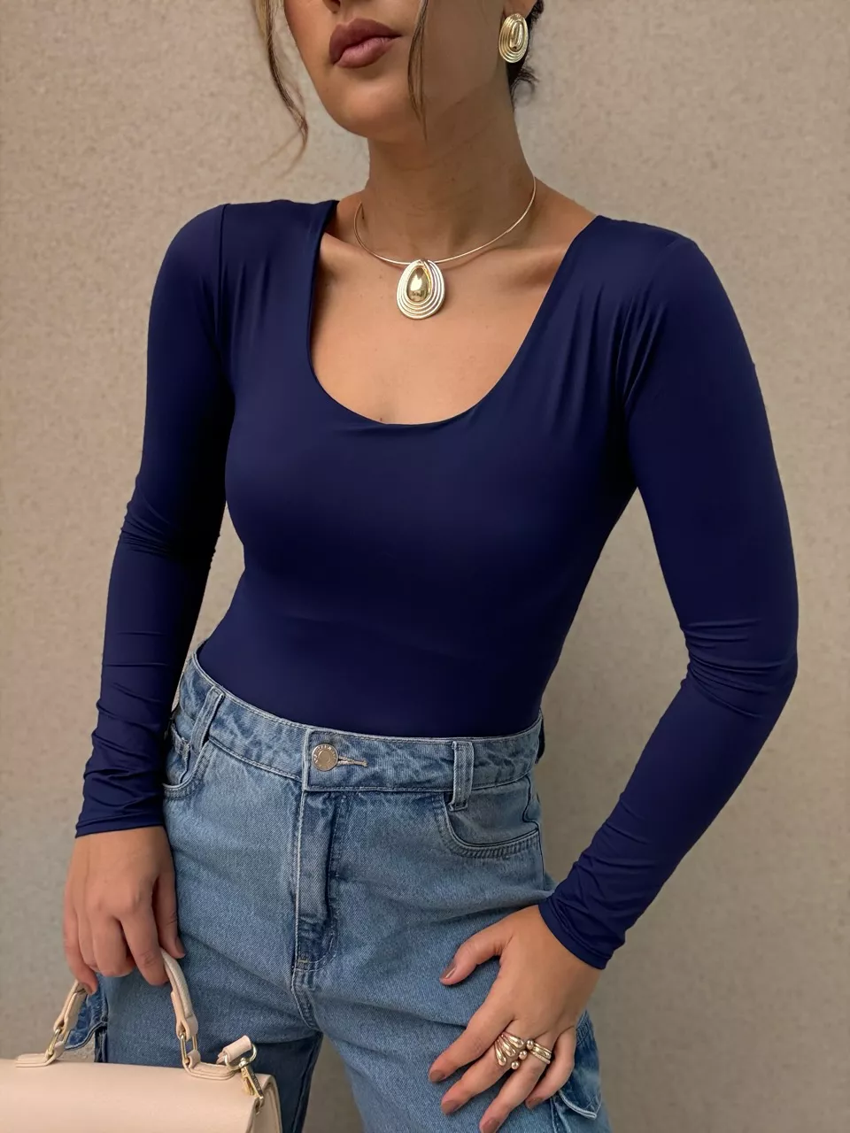 BODY GABRIELA CF MANGA LONGA MARINHO - 0066390055 - CAROLLA FERRARO