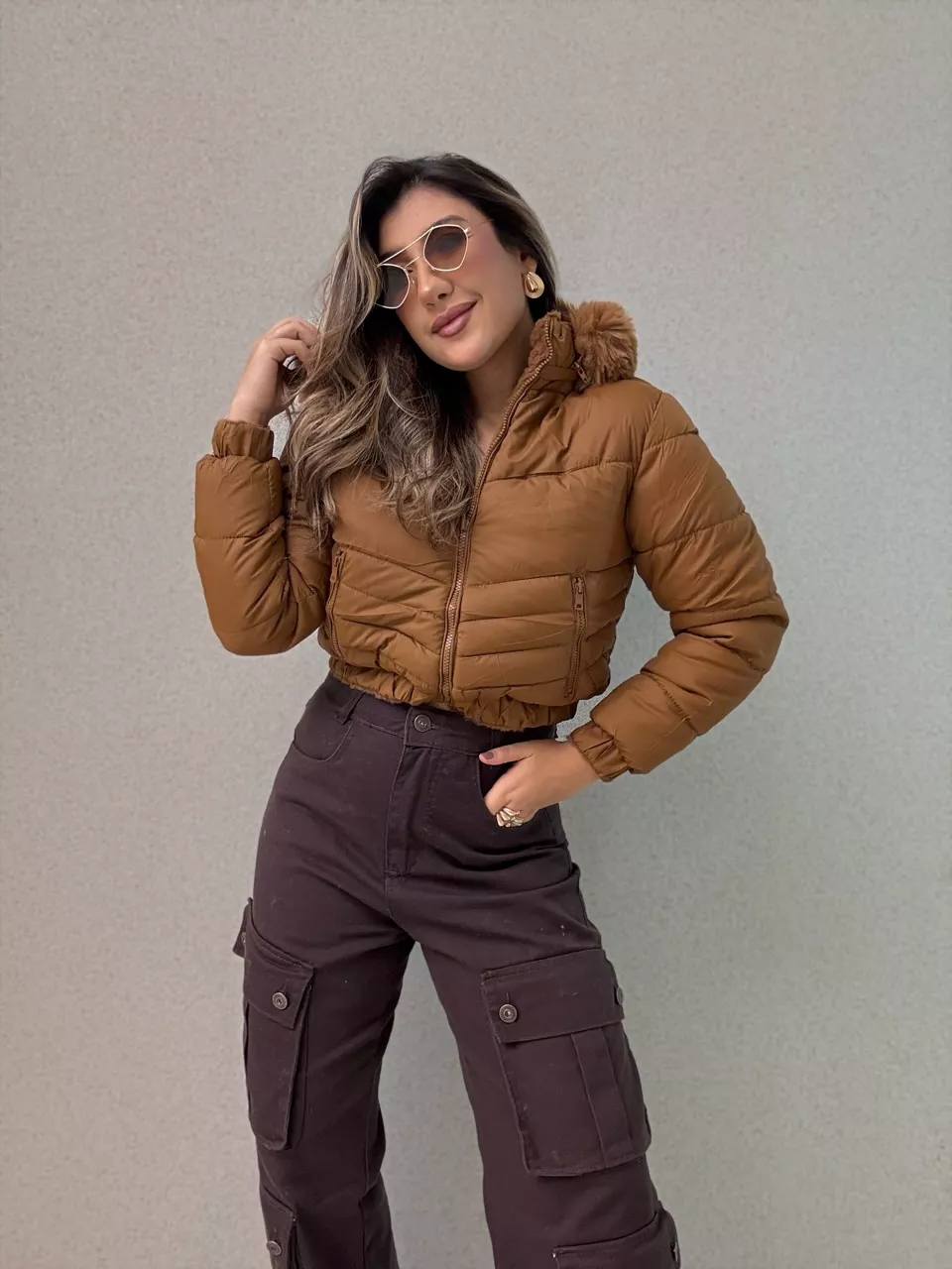 PUFFER CIBELE PELINHOS CARAMELO - 0066360095 - CAROLLA FERRARO