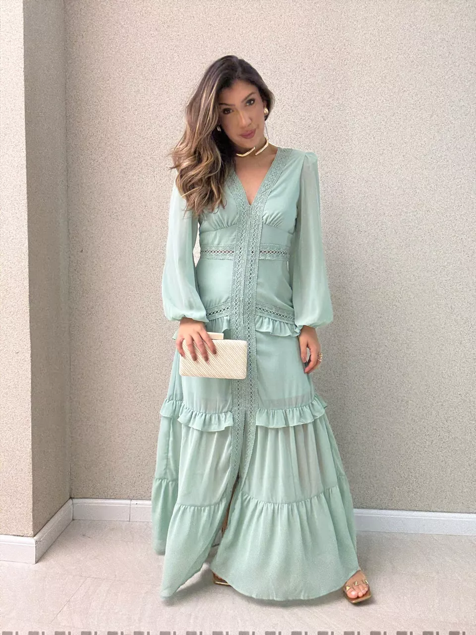 VESTIDO MAGALI LONGO VERDE - 0066410014 - CAROLLA FERRARO
